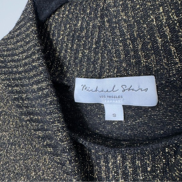 Michael Stars Olivia Sparkle Black Gold Metallic Mock Neck Knit Mini Dress Small - Picture 7 of 11
